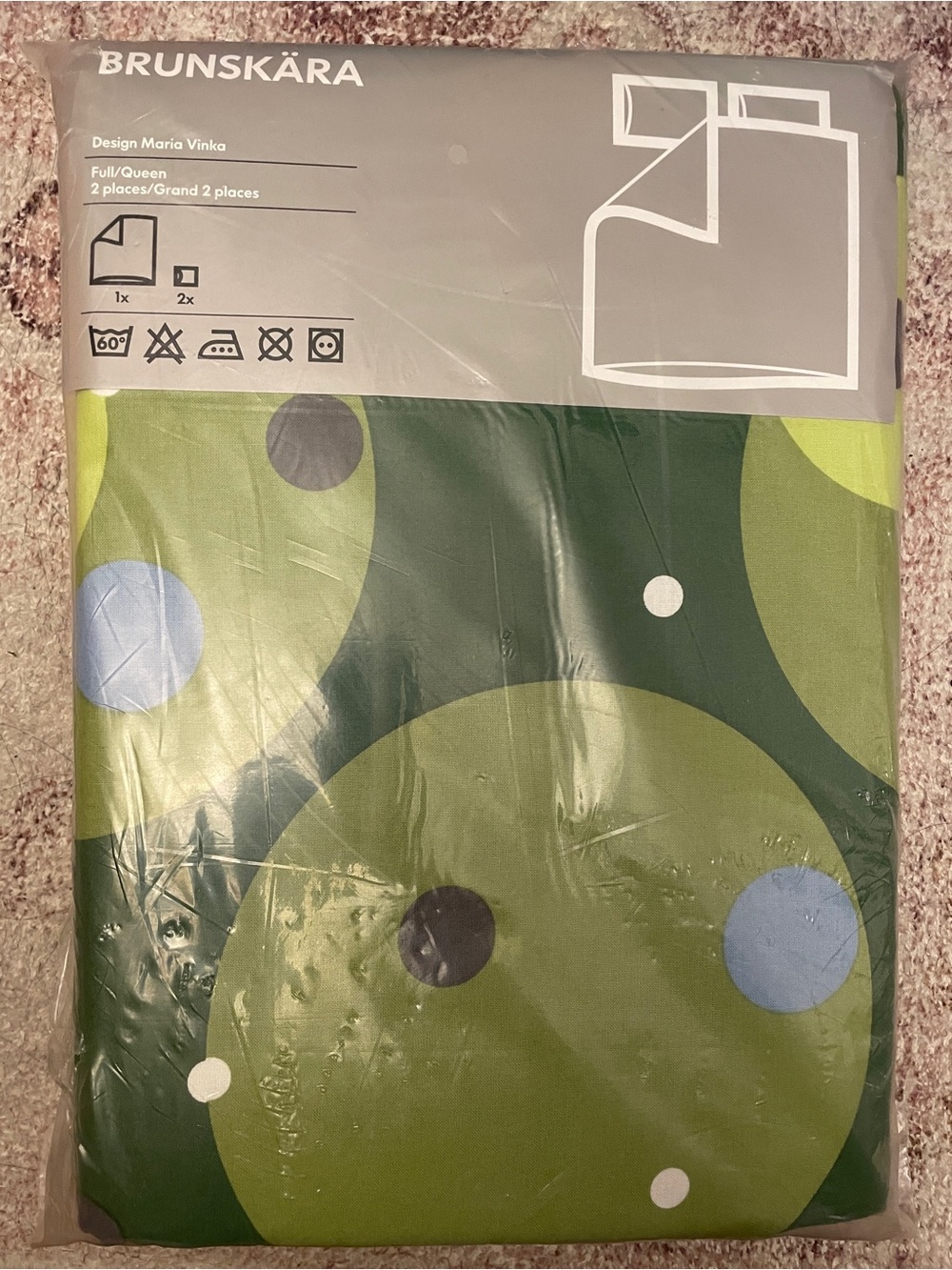 IKEA BRUNSKÄRA Green Circle Duvet Cover 2 Pillow sham Set